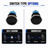 Interrupteur à bouton-poussoir en acier inoxydable noir de 19 mm, étanche IP65, bouton momentané à verrouillage avec symbole d'alimentation et indicateur LED