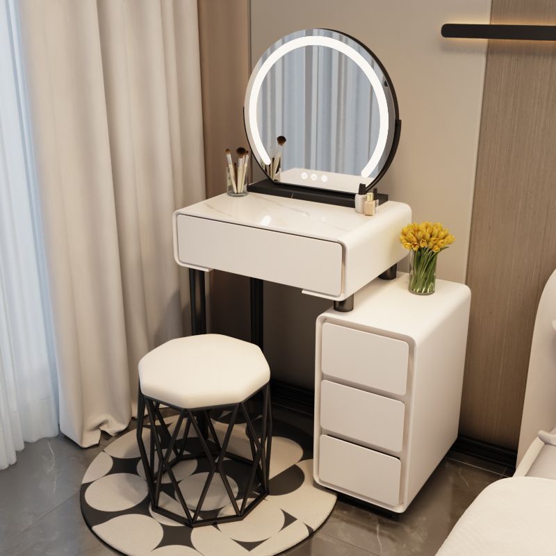 white 50cm table + mirror + diamond-shaped stool