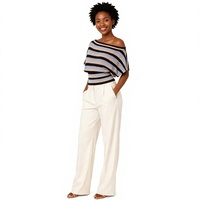 Haut pull décontracté d'été respirant à col ouvert et manches chauve-souris en tricot rayé pour femme, personnalisable OEM & ODM