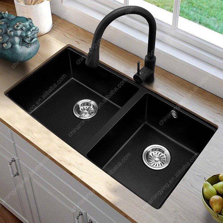 Évier de quartz noir, quartz simple d&amp;amp;amp;#39;évier de cuisine, évier de cuisine en pierre de quartz