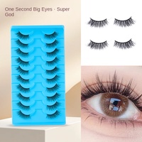 Saint-Valentin - Lot de 10 paires de faux cils épais en poils synthétiques semi-naturels, effet queue de renard, extension naturelle, noir naturel