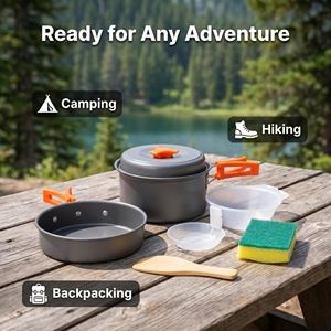 Ensemble de cuisine de <span class=keywords><strong>camping</strong></span> en aluminium anodisé 30 pièces, poignée pliable, antiadhésif, compatible avec les cuisinières à gaz, capacité 1-2L, OEM - Product Image 5