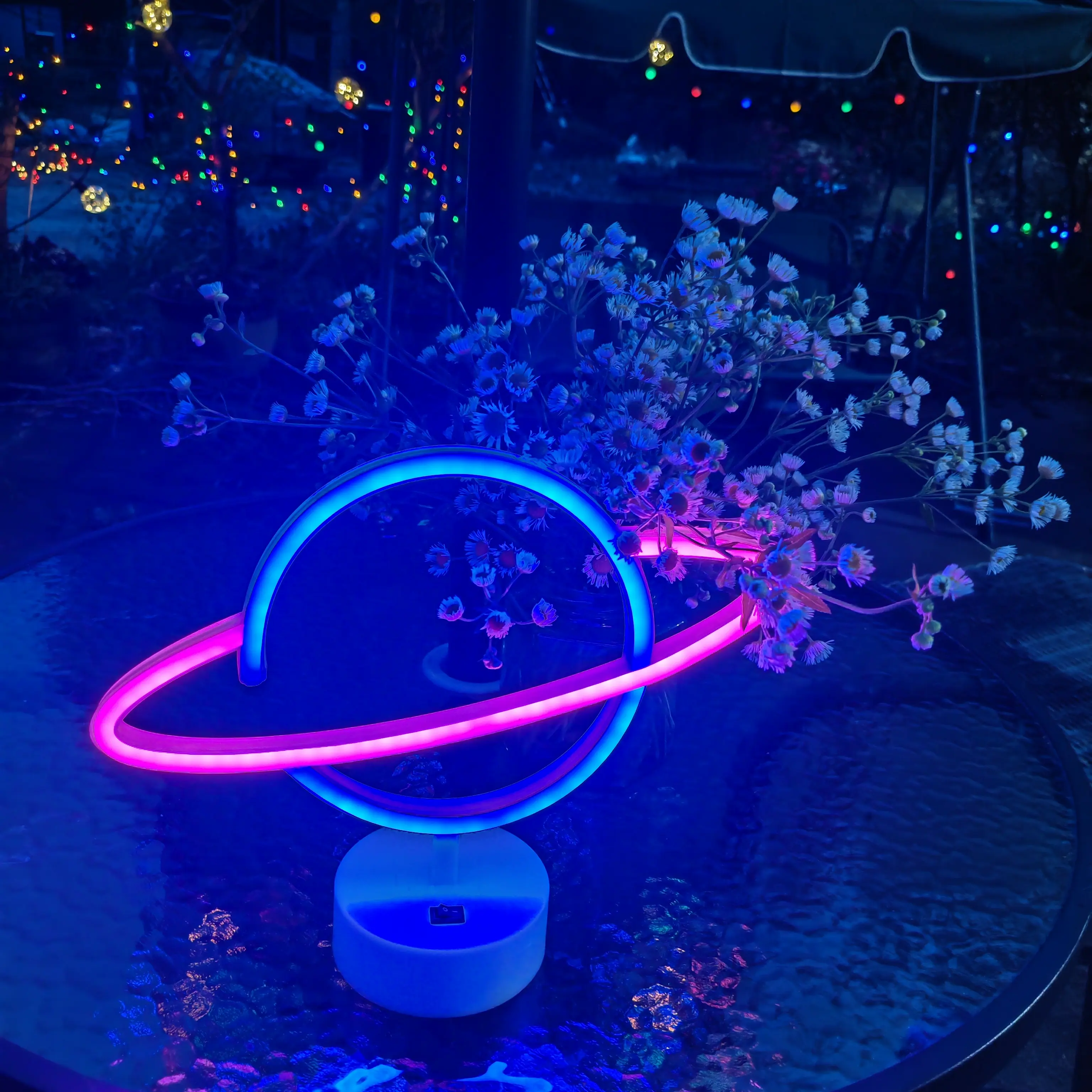 โคมไฟนีออน LED รูปดาวเคราะห์รูปไข่ไฟนีออนไฟตกแต่งบ้านไฟติดผนังไฟคริสต์มาสปาร์ตี้ห้อง