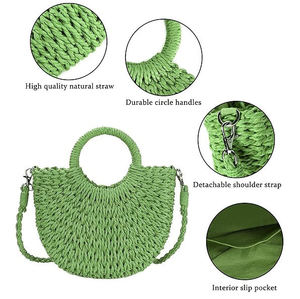 Mini Yarım Daire El Dokuması Kadın Yaz Retro Plaj Çantası Üst Saplı Hasır Çanta Clutch Çanta - Product Image 4