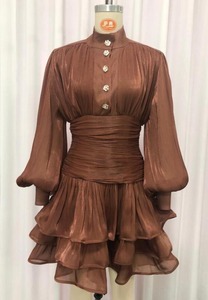 Vestido Maxi Elegante Estilo Francés de Gasa con Volantes y Cintura Natural, Nueva Colección Primavera 2026, Manga Larga, Corte en A, 100% Poliéster para Mujer - Product Image 6