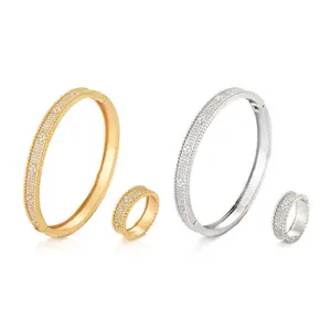 JH Acessível Luxo 14K 18K 20K 22K Banhado A Ouro Anel De Latão Cubic Zirconia Pulseiras Com Anéis Para Meninas