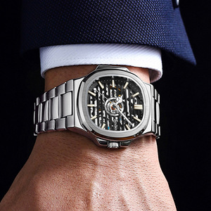 Binbond Men's Skeleton Mechanical Watch Stainless Steel Strap Luminous 50m Waterproof Folding Clasp J5399 - Product Image 3