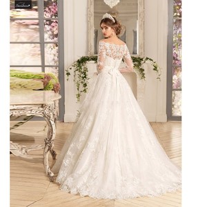 Stardress Off The Shoulder Ball Gown Wedding Dress White Ivory Embroidered Lace Net Vintage Style Formal Bridal Gown - Product Image 2