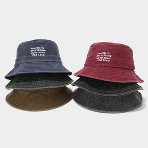 Chapeau de pêcheur en denim pour homme et <span class=keywords><strong>femme</strong></span>, 1 pièce, lettres brodées, logo personnalisé, délavé, vintage - Product Image 1