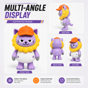 Figura de acción personalizada de gato león morado con gorra naranja, linda muñeca de vinilo de animal de anime para decoración - Product Image 2
