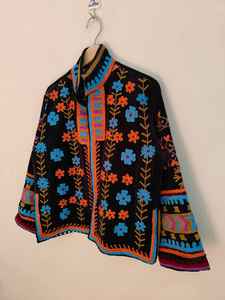 Handmade <b>Velvet</b> Suzani Bomber <b>Jacket</b> Hand Embroidery Floral Folk Art Design Reversible Eco-Friendly Breathable Winter <b>Women's</b> - Product Image 5