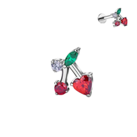 ASTM F136 Titane 16G Cerise Style Boucles D'oreilles Coloré Zircon Top Lobe Labrets De Mariage Convient Oreille Cartilage Helix Piercing