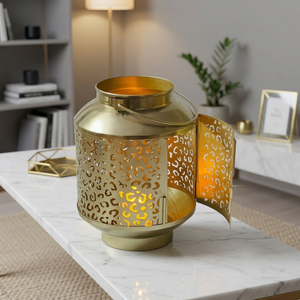 2026 Hot Selling Ramadan & Christmas Moroccan Style Cylindrical <b>Gold</b> Metal Candle Holder <b>Lantern</b> for Table & Hanging - Product Image 1