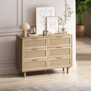DB 43.31 European Style 6-<b>Drawers</b> Rattan Storage Cabinet <b>Mirrored</b> Natural Rattan <b>Drawer</b> for Bedroom Living Room Home Furniture - Product Image 2