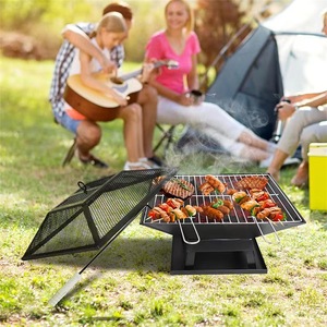 Outdoor Barbecue Grill Charcoal Stove Portable Foldable Camping Grilling Rack With Lid For Meat And Vegetables - Product Image 1