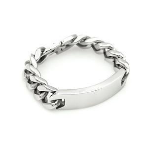 Bracelet en acier inoxydable argenté de 18 mm de large, chaîne <span class=keywords><strong>gourmette</strong></span> avec barre incurvée, gravable, pour homme, style hip-hop, cadeau bijou - Product Image 2
