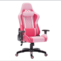 Chaise rose de gaming ergonomique pour filles, avec appui-tête de chat, fauteuil à pampilles pour ordinateur de bureau