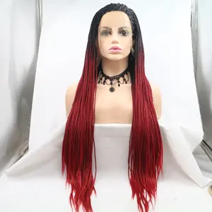 Long Braiding Ombre Braiding Synthetic Hair Multi Color Clip in Wigs Dreadlocks Wig 99j Dark Red Lace Front Wig