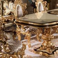 Ensemble de meubles de salle à manger de villa de luxe, 6 places, table ronde en bois massif, décoration d'intérieur