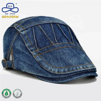 Fabricante de Sombreros OEM ODM, Gorras de Estilo Ivy Ajustables Personalizadas, Gorras Newsboy con un Botón a Presión, Tela Vaquera para Uso Diario Unisex
