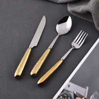 Couverts en acier inoxydable couteau à dîner fourchette et cuillère de table avec manche en céramique or/argent