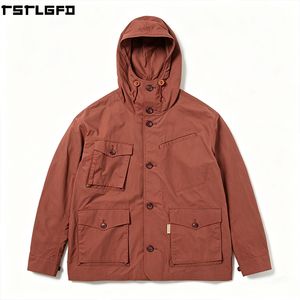 Chaqueta cortavientos encerada de corte y confección, de alta resistencia, con múltiples bolsillos, funcional, con capucha, tipo abrigo de campo, venta al por mayor a granel - Product Image 2