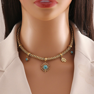 Nouvelles boucles d'oreilles de qualité, style bohème, plaquées or, chaîne épaisse, turquoise, PVD, acier inoxydable 316L, ensembles de bijoux pour femmes - Product Image 2