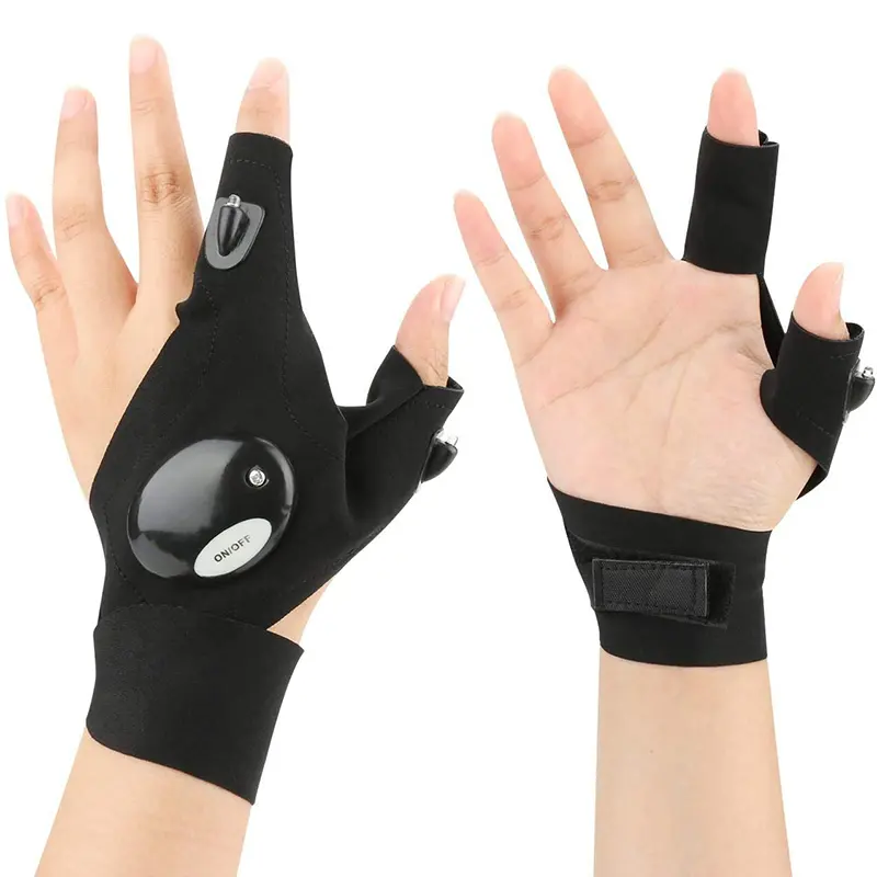 Los guantes de linterna para exteriores más potentes, 2 LED de seguridad, guante de pesca, linterna, guantes Led, luz de antorcha para pesca