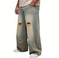 Pantalon Scimitar en jean délavé et brodé décontracté pour homme, style street punk, coupe ample, jambe large, patchwork, jean baggy