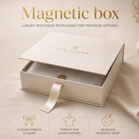 Emballage en carton rigide blanc de luxe personnalisé pour vêtements haut de gamme avec fermeture à ruban, estampage à chaud, boîte magnétique