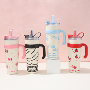40oz Portable Stainless Steel Vacuum Insulated Tumbler Giant Thermos <b>Cup</b> Handle High Aesthetic Value Car Ice Cream <b>Cold</b> - Product Image 1