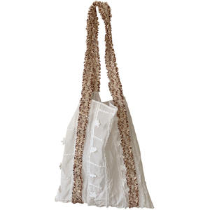 Floral Ribbon Textured Canvas Shoulder <b>Bag</b> Vertical Square Portable Everyday Outfits Polyester M8974 - Product Image 4