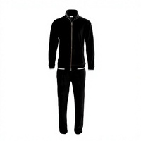 Veste de survêtement en velours noir pour homme, manches longues, col montant, fermeture éclair, couleur unie, poids moyen, polyester, pour l'automne