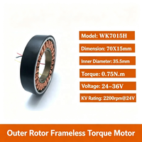 Moteur à couple à rotor externe à arbre creux WK7015H 24-36V 0.75Nm 2200RPM pour bras robotique, exosquelette et systèmes d'automatisation pour dispositifs de bras