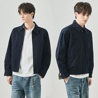 Veste réversible pour homme, doublure unie, mélange coton/nylon, col rabattable, fermeture éclair, vêtement d'extérieur décontracté et tendance
