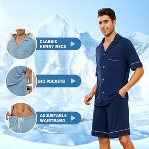 Conjunto de <span class=keywords><strong>pijama</strong></span> informal de satén abotonado para <span class=keywords><strong>hombre</strong></span>, tejido de punto de algodón y viscosa de pulpa de bambú ligero para uso doméstico - Product Image 3