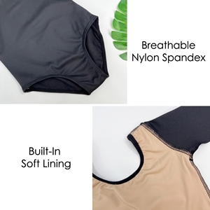 Justaucorps de ballet noir à manches longues et dos en U pour enfants, en nylon et élasthanne très extensibles, combinaison de danse de base pour filles avec doublure intérieure - Product Image 2