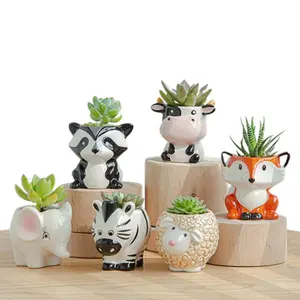 Hete Verkoop Kleine Mini Schattige Cartoon Uil Vos Dier Bloempot Outdoor Desktop Sappige Planter Keramische Bloempotten