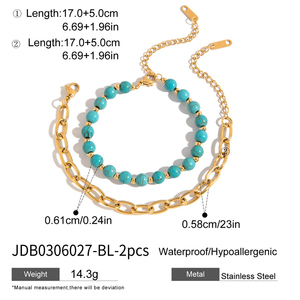 J & D moda delicada 18K <span class=keywords><strong>oro</strong></span> Acero inoxidable 2 uds Ojo <span class=keywords><strong>de</strong></span> Tigre turquesa empanado pulsera amor turquesa mano cadena pulsera - Product Image 5