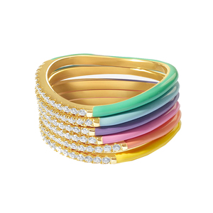 Gemnel colore personalizzato 925 <span class=keywords><strong>argento</strong></span> trend pave diamond wave smalto ring - Product Image 1
