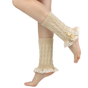 Jambières courtes en coton et acrylique tricotées multicolores pour femme, respirantes et épaisses, avec dentelle, pour usage quotidien – Collection Automne-Hiver 2026 - Product Image 4