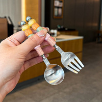 Ensemble de couverts créatifs en acier inoxydable poli avec perles acryliques scintillantes et finition polie à la main, comprenant cuillère, fourchette et couteau à beurre, pour la maison