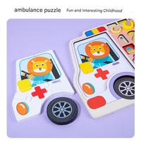 Juguete Multifuncional de Madera con Diseño de Ambulancia, Rompecabezas de Números y Formas, Juego de Pesca Apilable para Niños