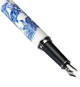 <span class=keywords><strong>Jinhao</strong></span> 950 Porcelana azul y blanca Diseño de dragón Cerámica 18KGP Bolígrafo de tinta de caligrafía de punta de acero inoxidable chapado en oro - Product Image 6