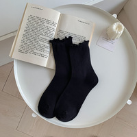 6 paires/lot chaussettes pour femmes à volants coton moyen Tube cheville chaussettes courtes respirant noir blanc ensemble printemps automne chaussettes