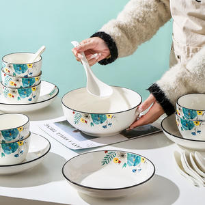 Juego de vajilla de porcelana de hueso con flor de tinta, cuencos y platos de cerámica, caja de regalo, actividades, venderá regalos, juego de cuencos y cucharas - Product Image 1