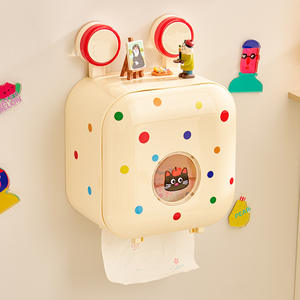 Porte-rouleau de papier toilette mural adhésif étanche style vintage mignon avec couvercle fermé pour salle de bain - Product Image 3