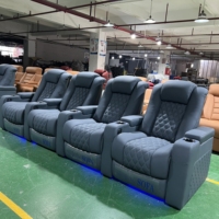 Blau-Graues Echtleder-Kinosofa Elektrischer Heimkino-Sessel Ecksofa Wohnzimmermöbel Heimkino-Stühle
