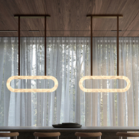 Luminaire suspendu moderne en albâtre naturel de forme oblongue, avec finitions en laiton de luxe, lampe LED pour salle à manger
