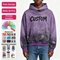 Sudadera con Capucha para Hombre de Peso Pesado, 320 g/m², 100% Algodón, Lavado, Efecto Desgastado, Bordado con Apliques, Cuello Redondo, Tejido